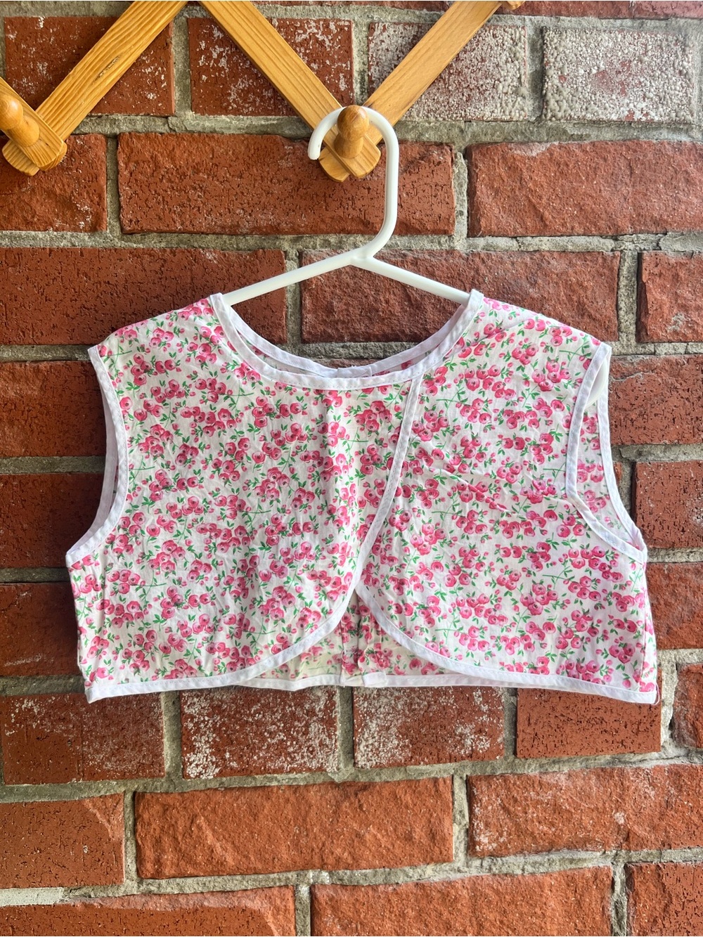 Handmade Vintage Kids Ditsy Floral Cropped Tank Top Pink and White